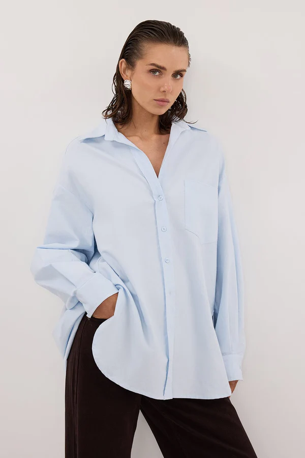 RHEA 2.0 ICE BLUE OVERSIZED COTTON SHIRT (Copy) - Image 2